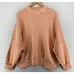 FREE PEOPLE Sweater S Easy Street Tunic Ribbed Slouchy Mock Neck Peach
